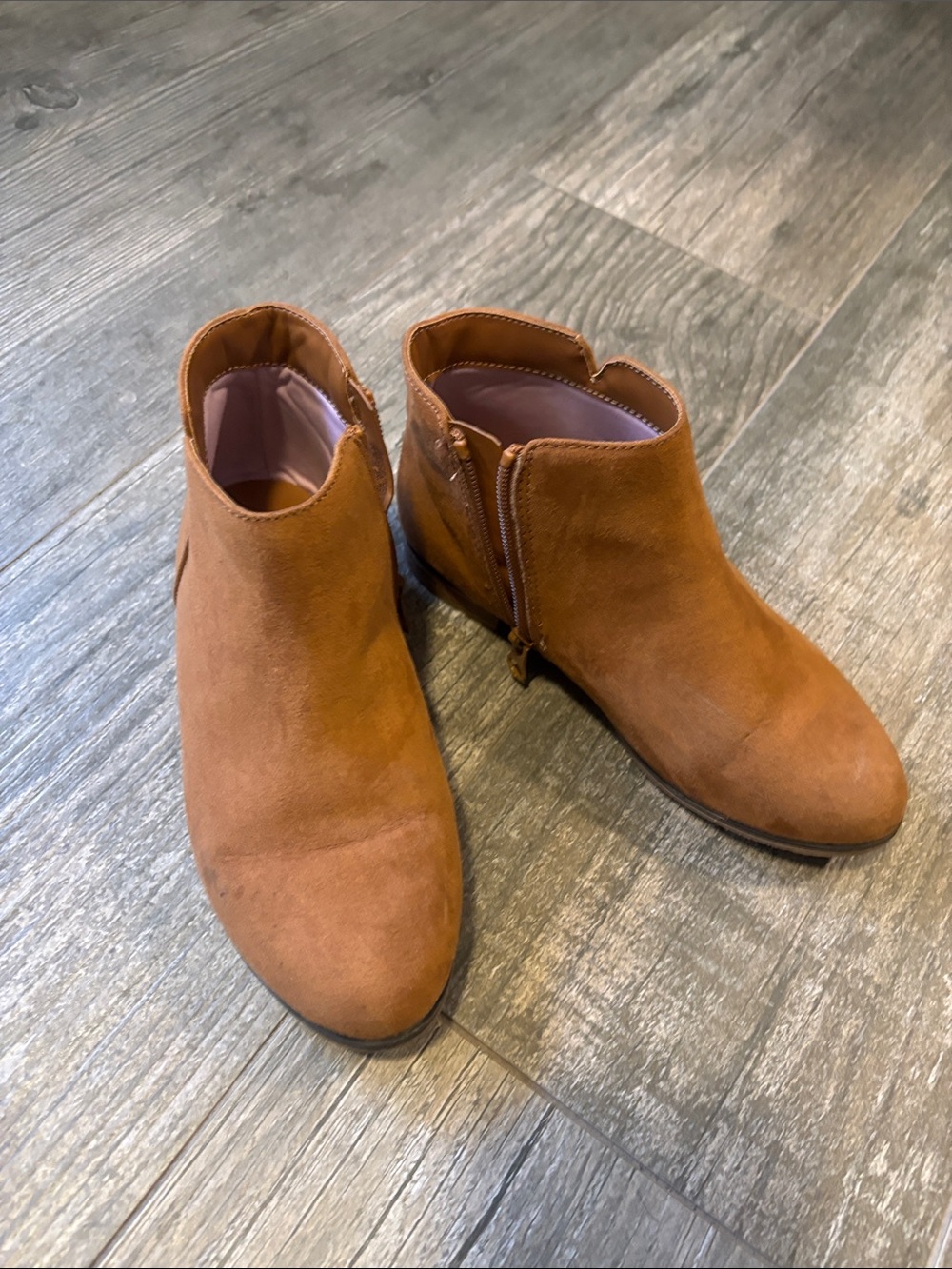 Suede Ankle Booties in Cognac Brown